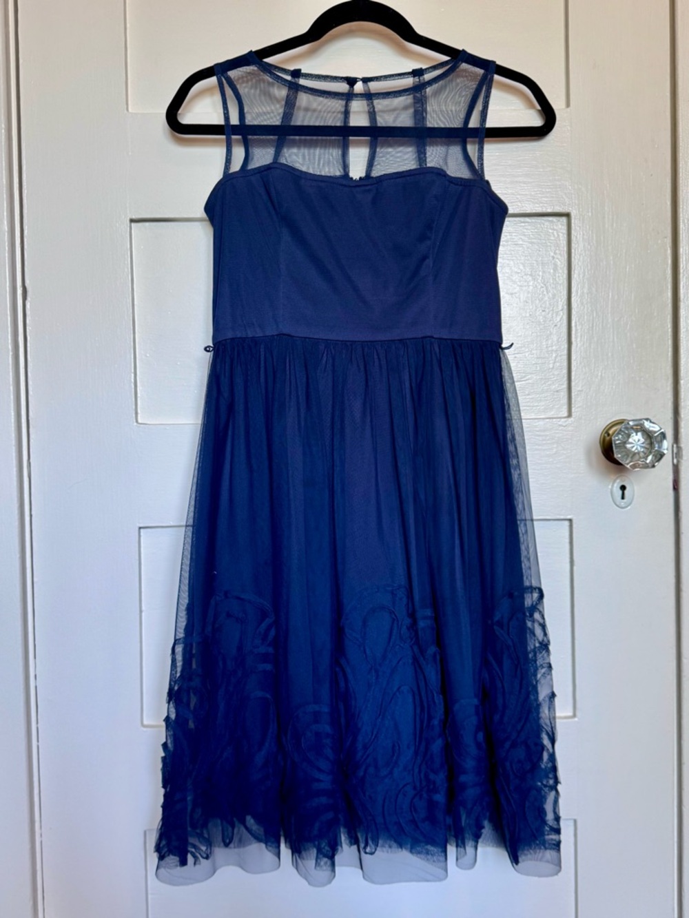 Eliza J Navy Tulle Mesh Yoke Party Dress